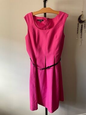 Jones Studio Jacquard Textured Knit A Line Dress Belted Bright Pink Fuchsia